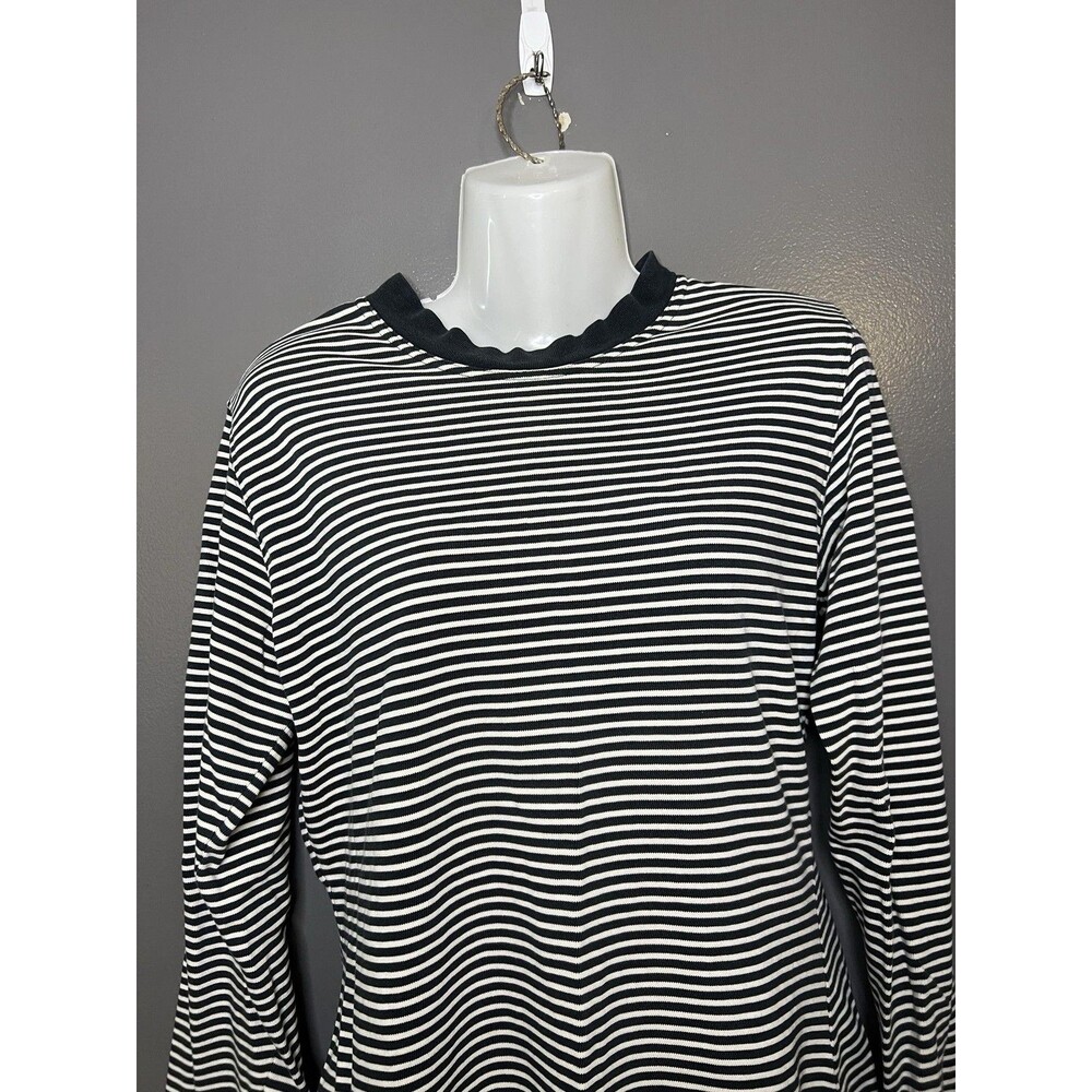 Armani Jeans Shirt Womens Medium Black White Stripe Crew Neck Long Sleeve Top